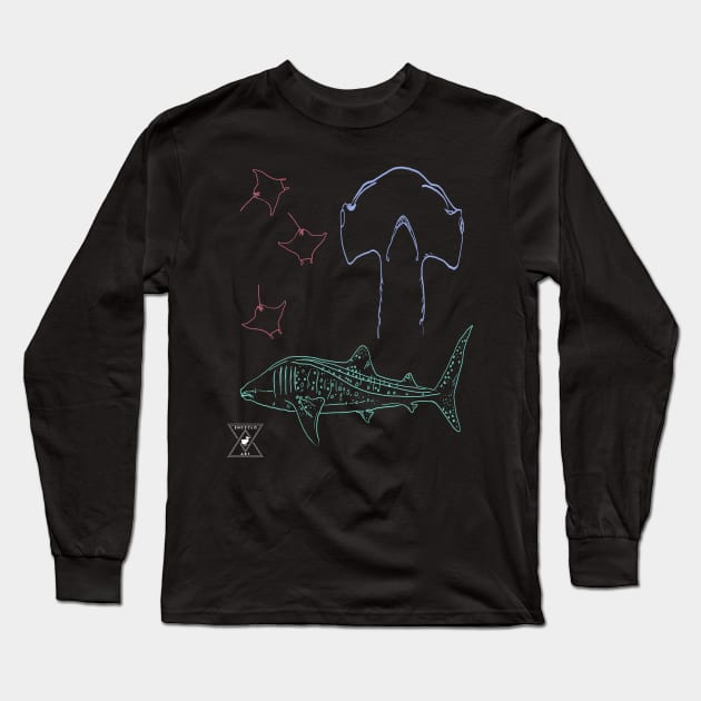 Hammerhead Stingrays and Whale Shark Long Sleeve T-Shirt by encycloart